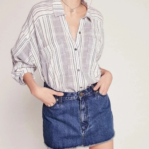 Free people Denim Mini Skirt front slit raw hem 12 Boho Bohemian  Festival - Picture 1 of 7